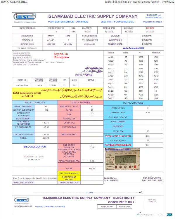 download download PAKISTAN IESC utility bill Word and PDF template PDF template PDF template